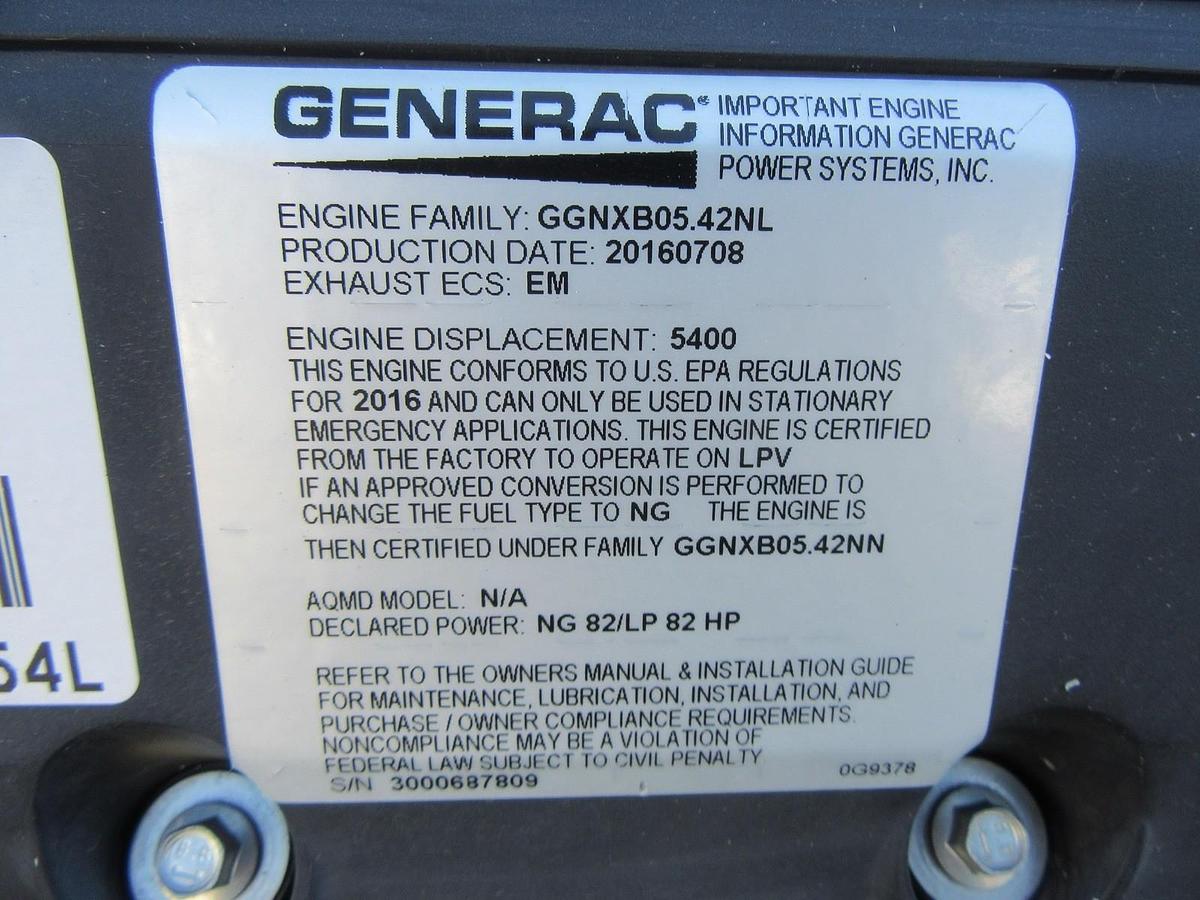 Used 35 KW GENERATOR GENERAC NATURAL GAS LP PROPANE 120/240 V 1 PH 30 KW 40KW 416 HRS