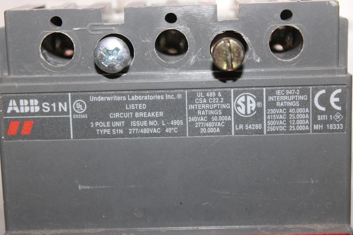 Used ABB CIRCUIT BREAKER SACE S1 S1N 60 AMP 3-POLE 277/480 VAC **WARRANTY INCLUDED**