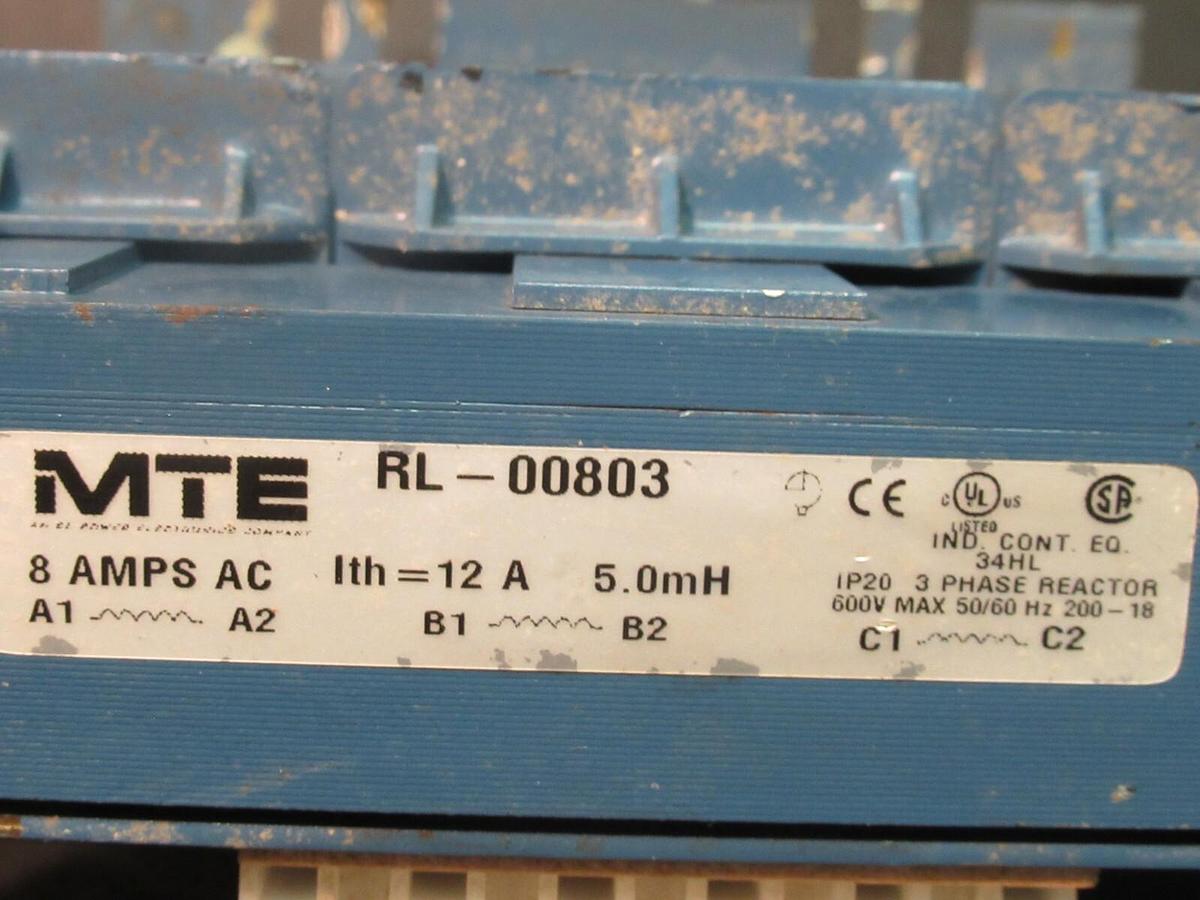 Used MTE CORPORATION 3 PH REACTOR CAT# RL-00803 P/N: 34HL 5.0 mH 8 AMP 600 V MAX