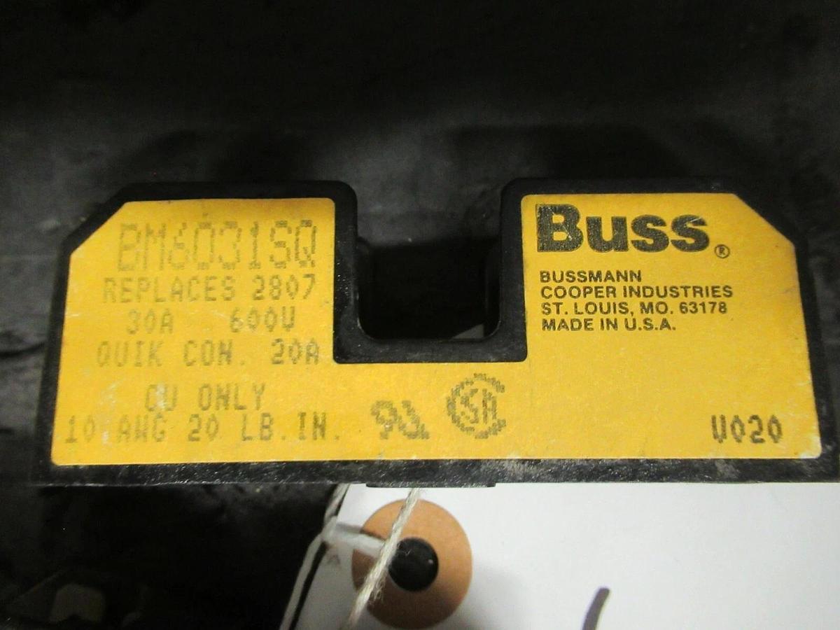 Used LOT OF 3 BUSSMANN FUSE HOLDER BM6031SQ FOR 30 AMP 600 V FUSES