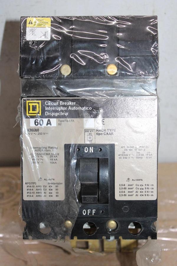 NEW SURPLUS SQUARE D I-LINE CIRCUIT BREAKER FA36060 60 AMP 600 VOLT 3-POLE