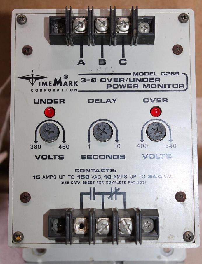 Used TIME MARK TIME DELAY 3-0 OVER/UNDER POWER MONITOR C269 15 AMP 240 VAC