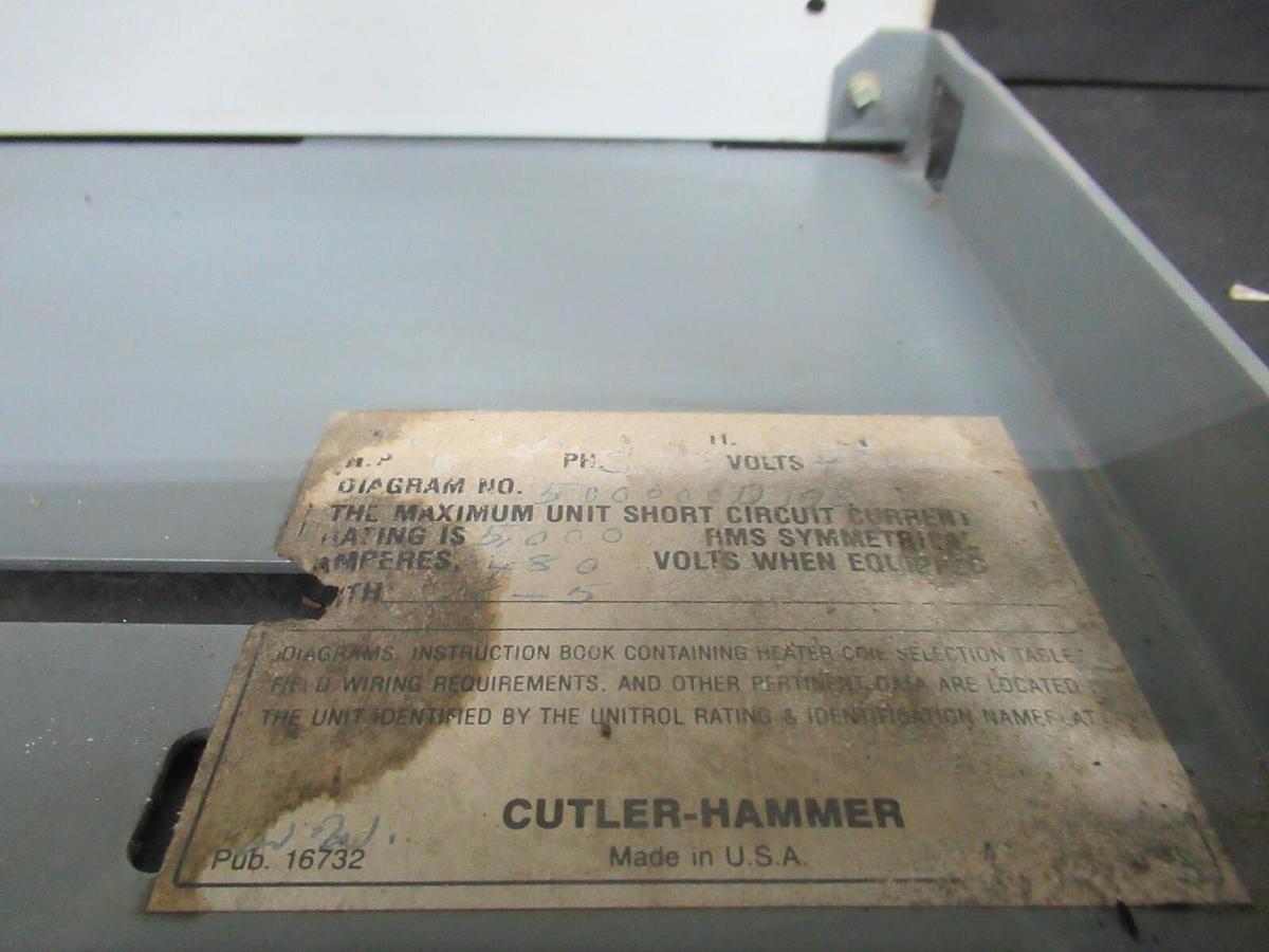 Used CUTLER HAMMER MOTOR CONTROL BUCKET 17" CHASIS 600 V NO BREAKER / STARTER W/ DOOR