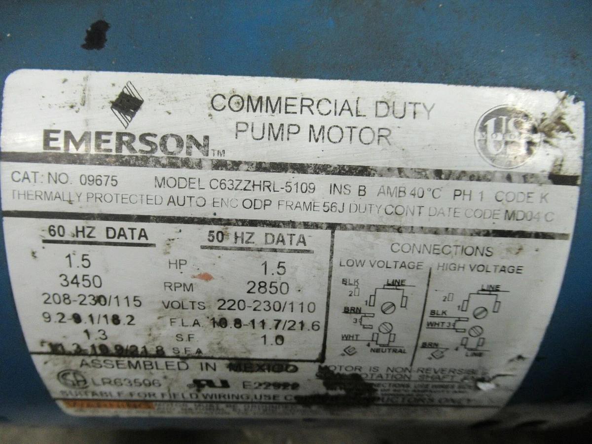 Used BURKS CIRCULATION PUMP 15G5 15G5-1-1/4 1.5 HP 115/208-230 VOLTS 3450 RPM 09675