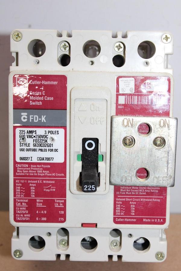 Used CUTLER HAMMER MOLDED CASE SWITCH FD3225K 225 AMP 600 VAC 3-POLE **WARRANTY**