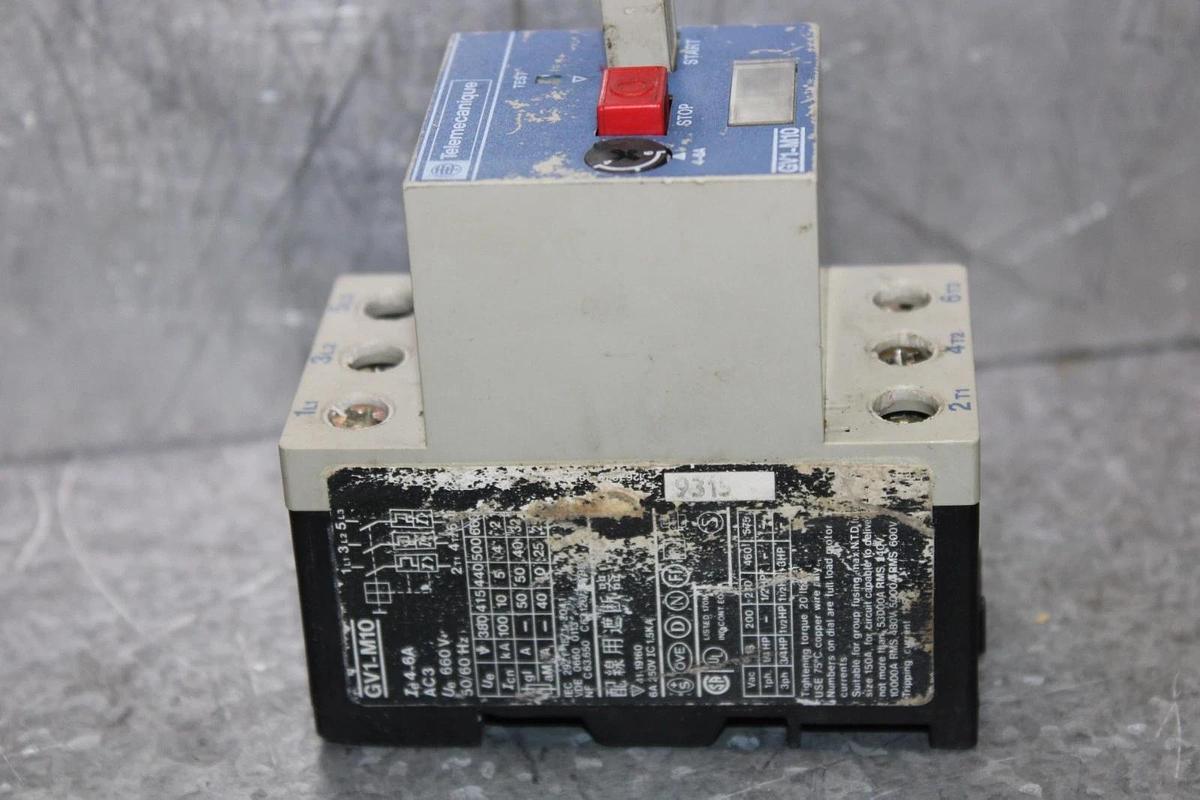 Used TELEMECANIQUE MANUAL MOTOR STARTER GV1-M10 4-6 AMP 600 VAC 3 HP 50/60 HZ