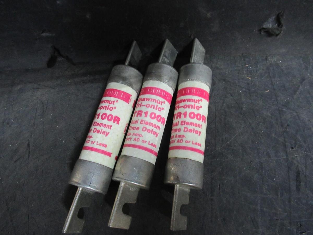 Used LOT OF 3 GOULD-SHAWMUT TRI-ONIC DUAL-ELEMENT TIME-DELAY FUSE TR100R 250 V 100 A