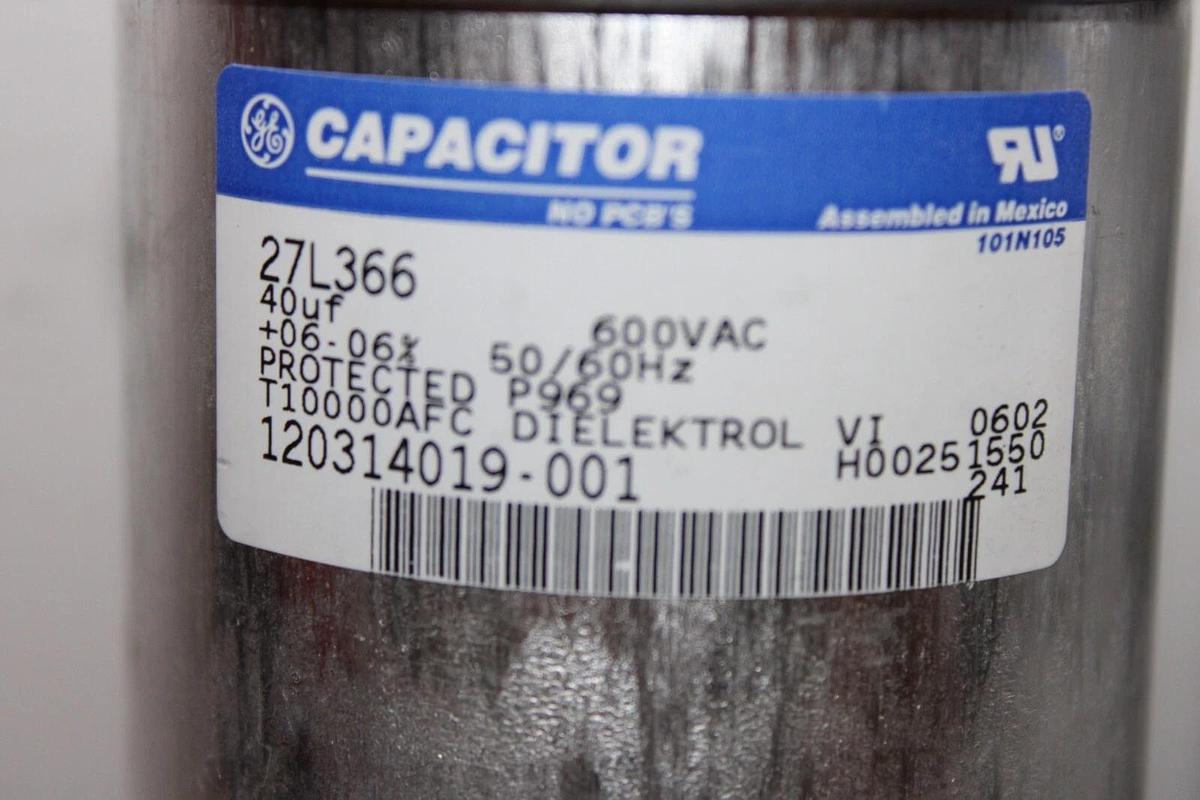 Used LOT OF 2 GE DIELEKTROL VI CAPACITOR 27L366 120314019-001 40 uF 600 VAC 50/60 HZ