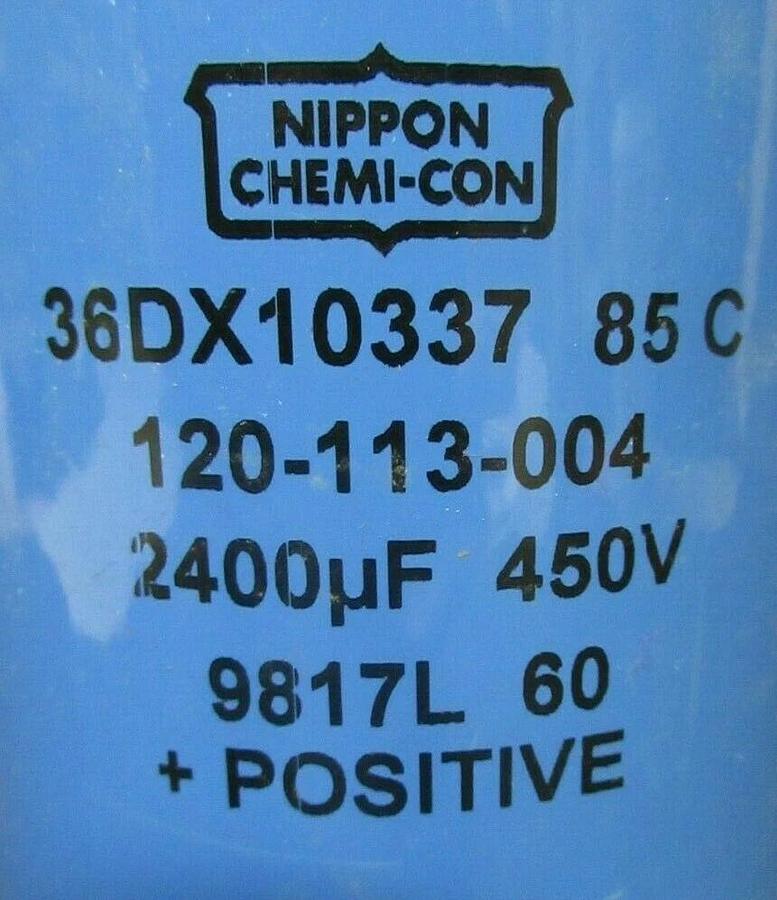 Used NIPPON CHEMI-CON CAPACITOR 36DX10337 // 120-113-004 2400 uF 450 V **WARRANTY**