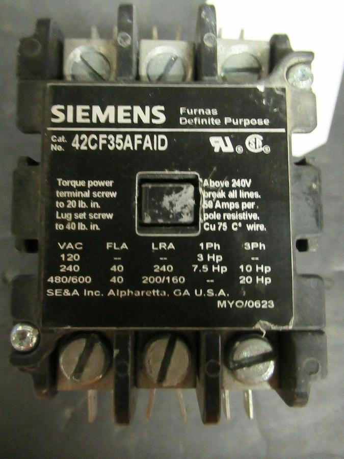 Used SIEMENS DEFINITE PURPOSE CONTACTOR 42CF35AFAID 40 AMP 600 VAC 20 HP