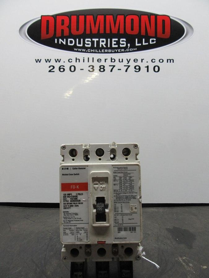 Used CUTLER-HAMMER CIRCUIT BREAKER FD3100K 100 AMP 3-POLE 600 VAC FD-K **WARRANTY**
