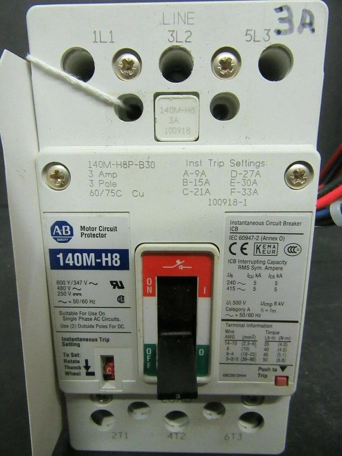Used 3 AMP ALLEN BRADLEY BREAKER 140M-H8P-B30 3 POLE 480 VAC **WARRANTY INCLUDED!**