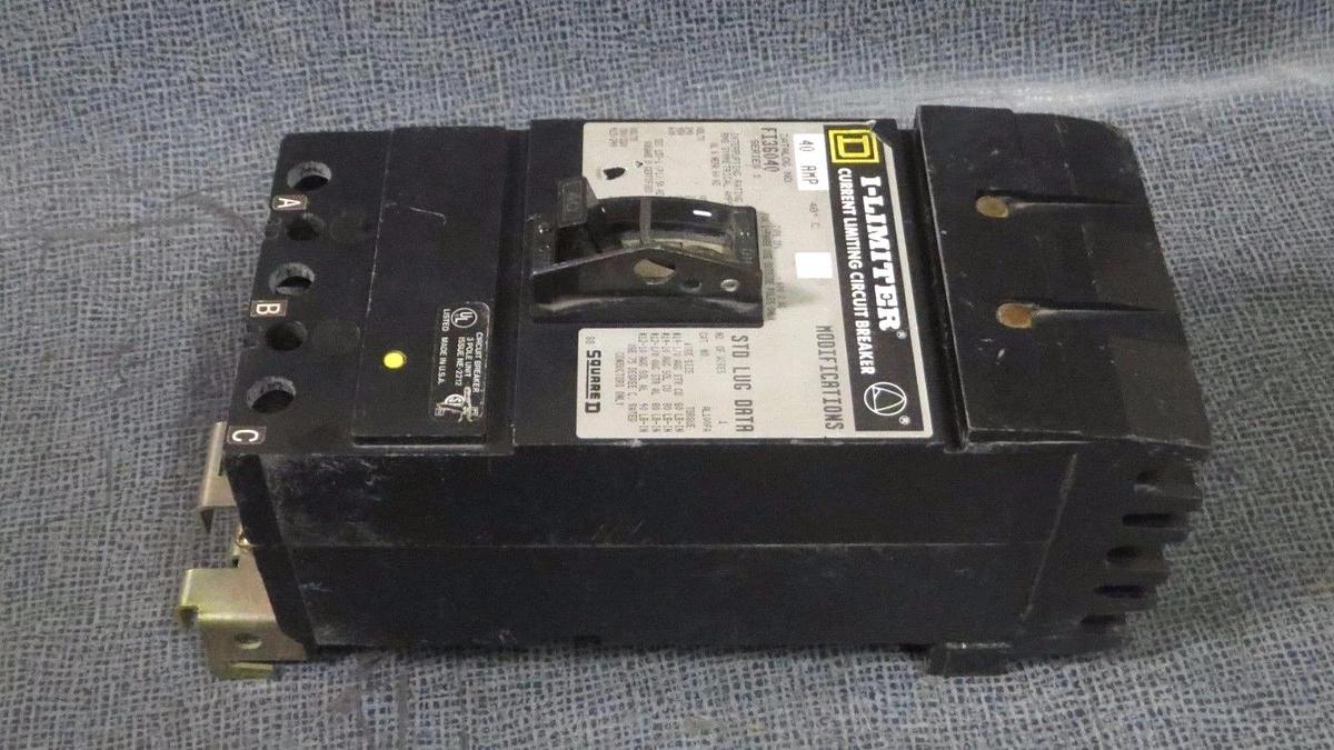 Used SQUARE D I-LIMITER BREAKER I-LINE 40 AMP 600 VAC 3 POLE MODEL FI36040