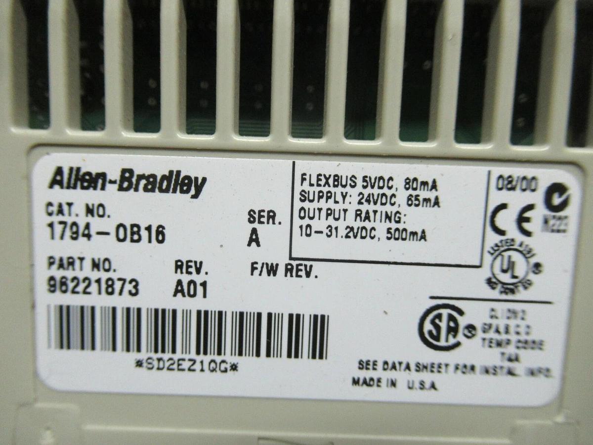Used ALLEN BRADLEY FLEX I/O OUTPUT MODULE 1794-0B16 SER. A 96221873 REV. A01