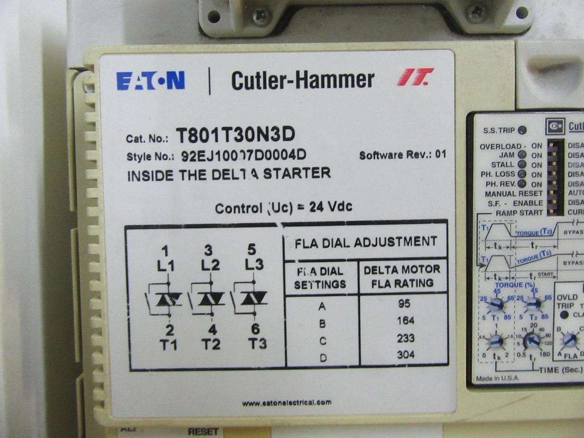Used 304 AMP CONTINUOUS EATON CUTLER HAMMER INSIDE THE DELTA SOFT STARTER T801T30N3D