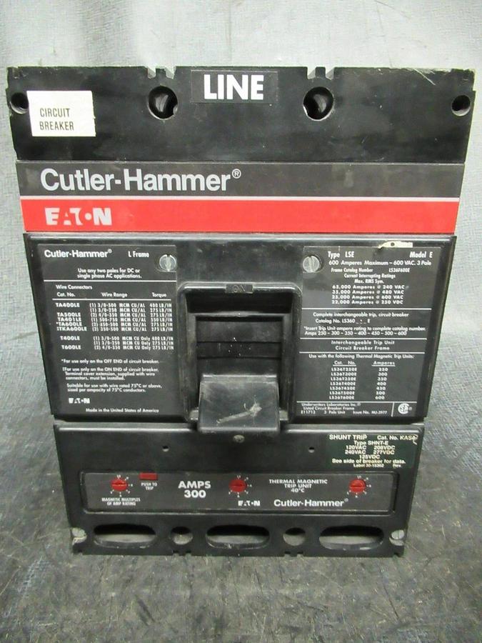 Used CUTLER HAMMER BREAKER LS36F600E 600A 3 POLE 600VAC W/ LUGS AND SHUNT TRIP