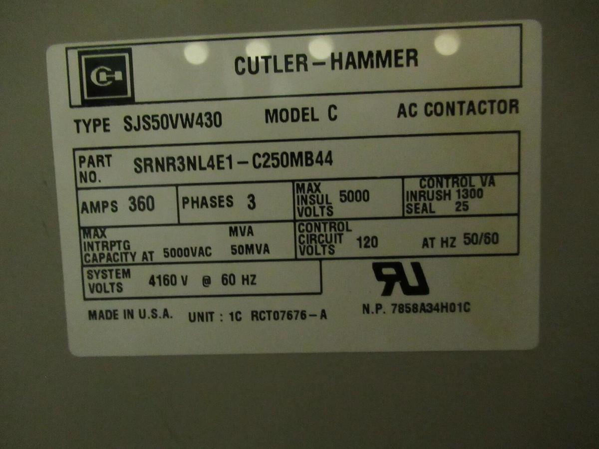 Used CUTLER HAMMER SRNR3NL4E1-C250MB44 / SJS50VW430 CONTACTOR 360 AMP 4160 VOLTS