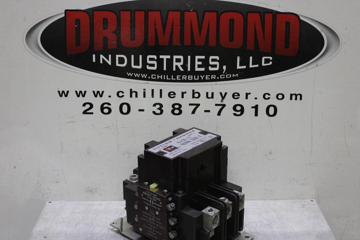 Used CUTLER-HAMMER CONTACTOR C10EN3 NEMA SIZE 3 90 AMP 600 VAC 3-POLE COIL: 120 V