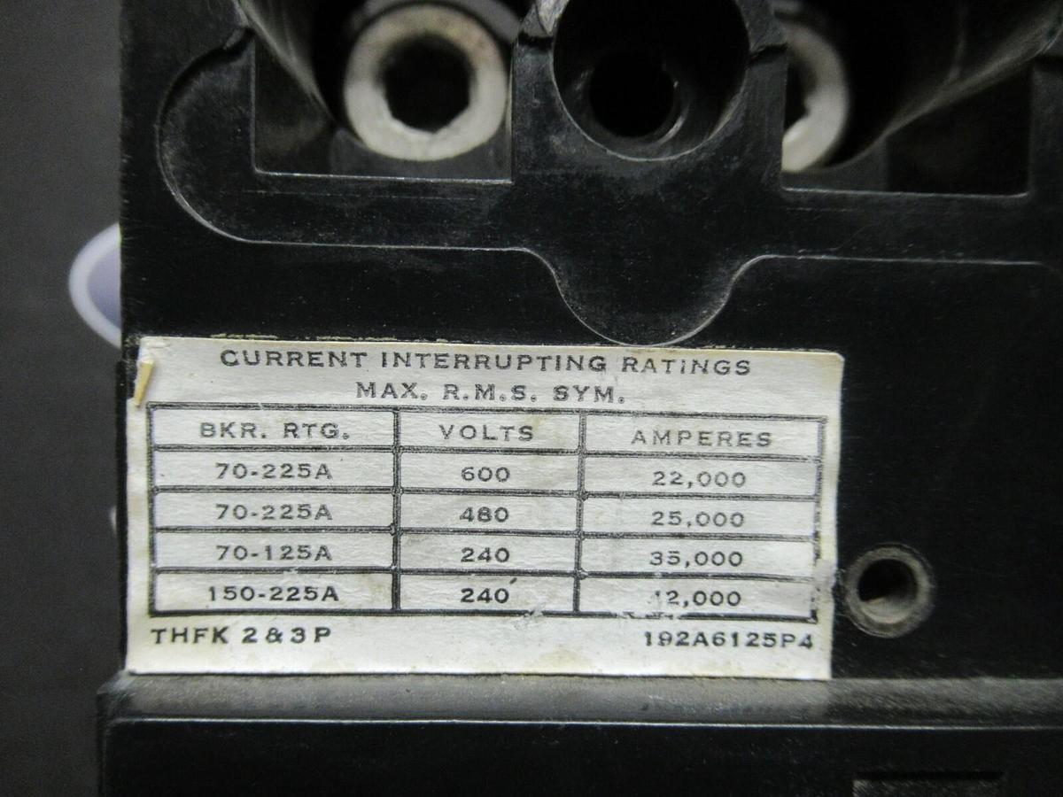 Used GE GENERAL ELECTRIC THFK236225 225 AMP 600V CIRCUIT BREAKER 3 P HI-BREAK W/ LUGS