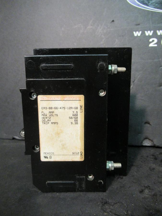Used CARLINGSWITCH 7.5 AMP 600 VAC 3 POLE EA3-B0-66-475-12A-GB 9.38 TRIP AMPS 50/60HZ