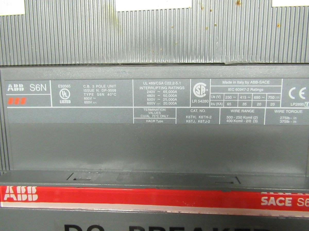 Used ABB CIRCUIT BREAKER SACE-S6 S6N 600 VOLT