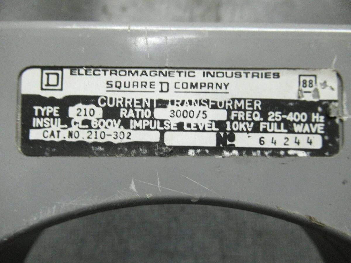 Used SQUARE D CURRENT TRANSFORMER 210-302 RATIO: 3000:5 A 25-400 HZ