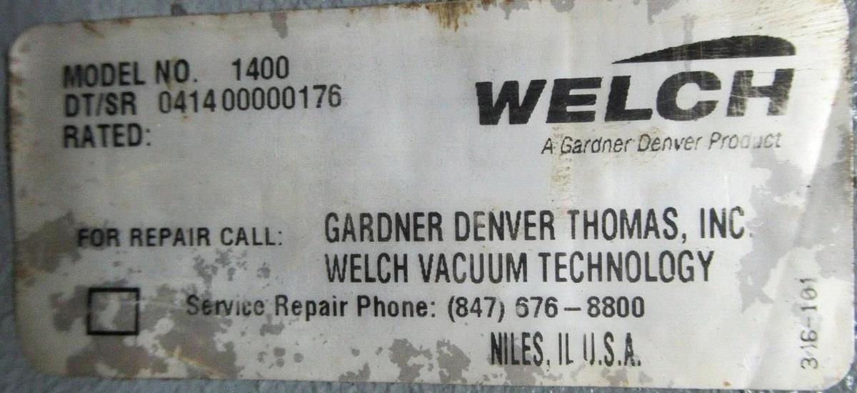 Used WELCH DUOSEAL VACUUM PUMP 1400 BELT DRIVE *NO RATINGS* **WARRANTY INCLUDED**