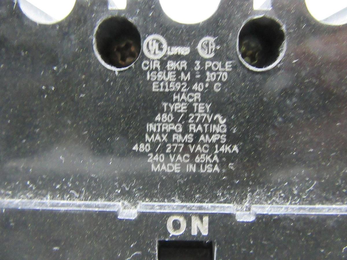Used GE E11592 TEY HACR BREAKER 100 AMP 480/277 VAC 3-POLE **WARRANTY INCLUDED**