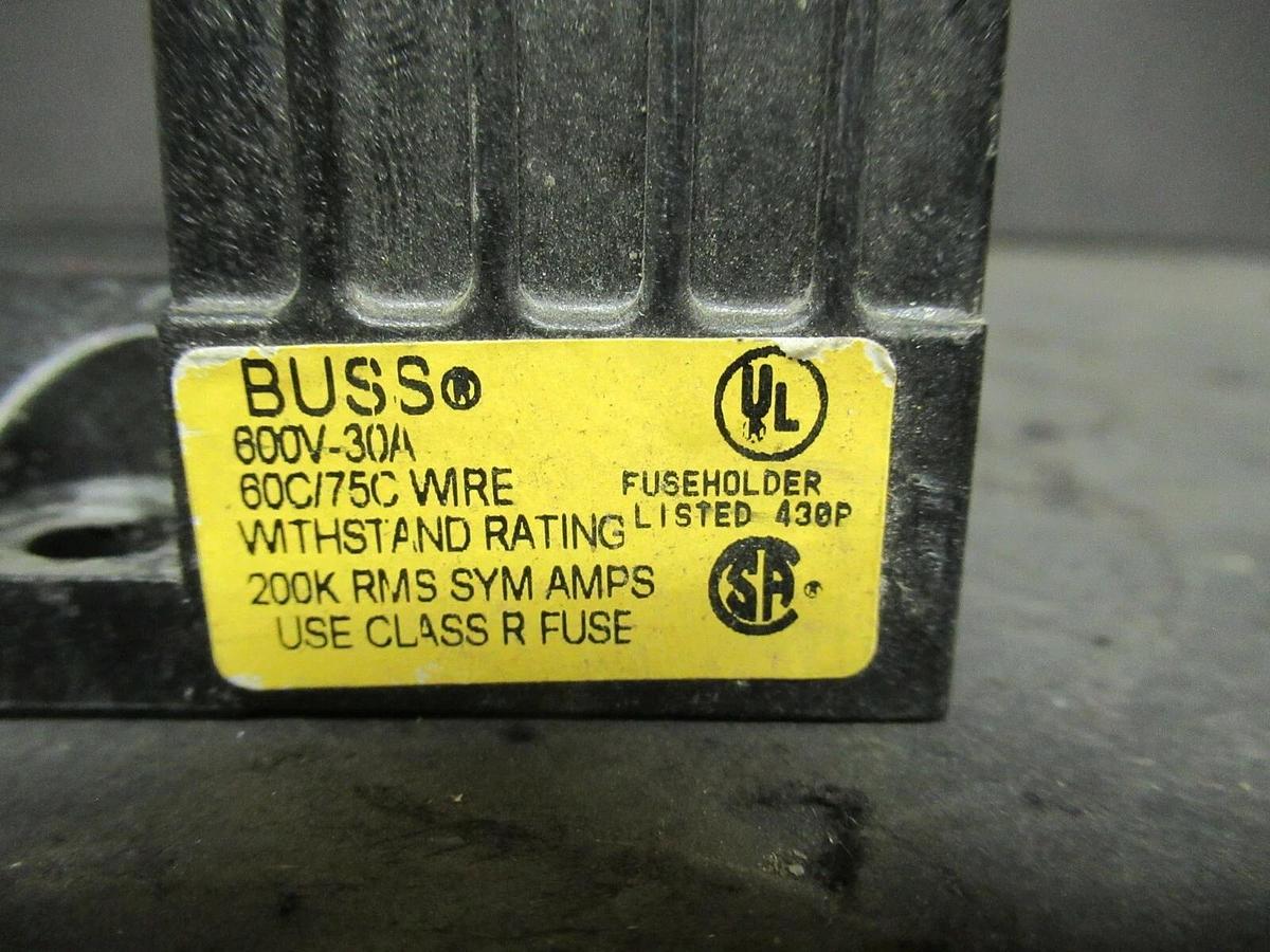 Used BUSSMAN FUSE HOLDER R60030-30R FOR 30 AMP 600 V CLASS R FUSES **WARRANTY**