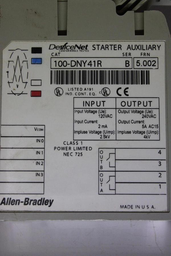 Used ALLEN BRADLEY DEVICE NET MODULE 100-DNY41R SER. B FRN. 5.002 *WARRANTY*