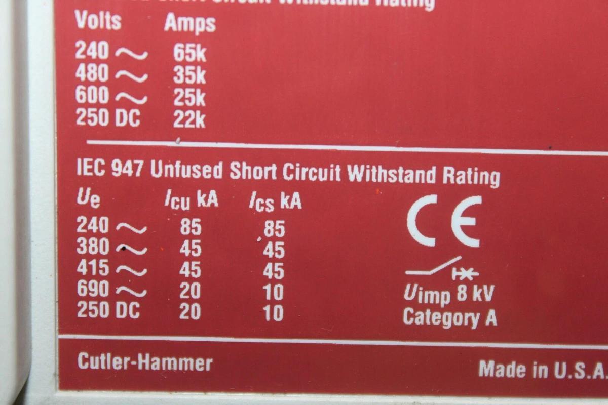 Used CUTLER-HAMMER MOLDED CASE SWITCH LD3600WK 3-POLE 600 AMP 600 VAC LD-K