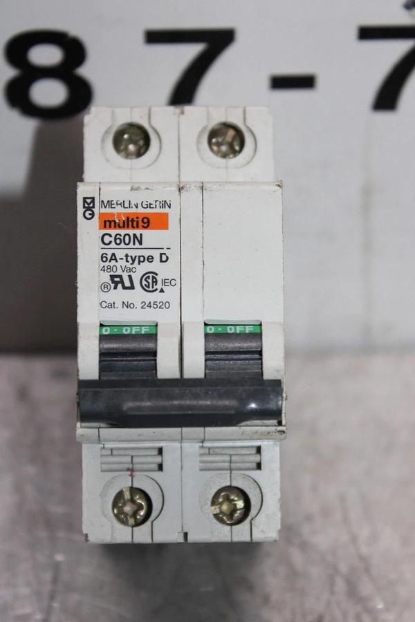 Used MERLIN GERIN CIRCUIT BREAKER 24520 MULTI-9 6 AMP 2-POLE 480 VAC