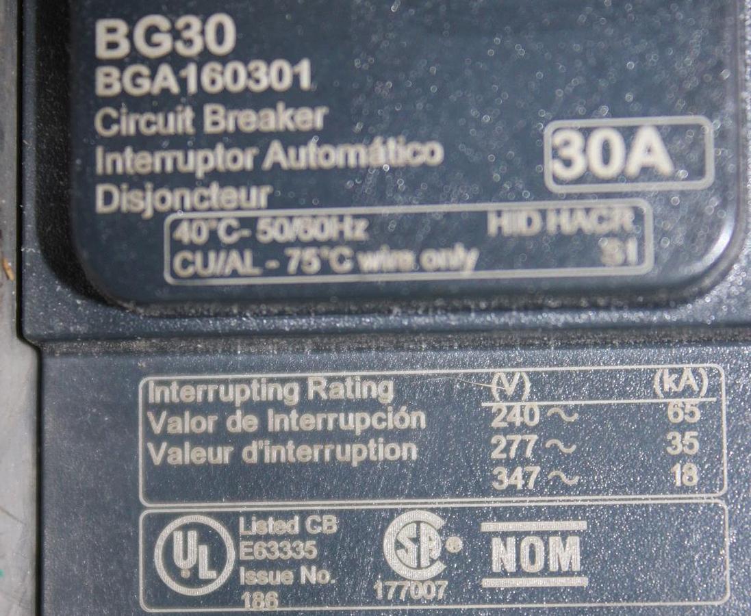 Used SQUARE D POWERPACT I-LINE CIRCUIT BREAKER BGA160401 40 AMP 277 VAC A-POLE