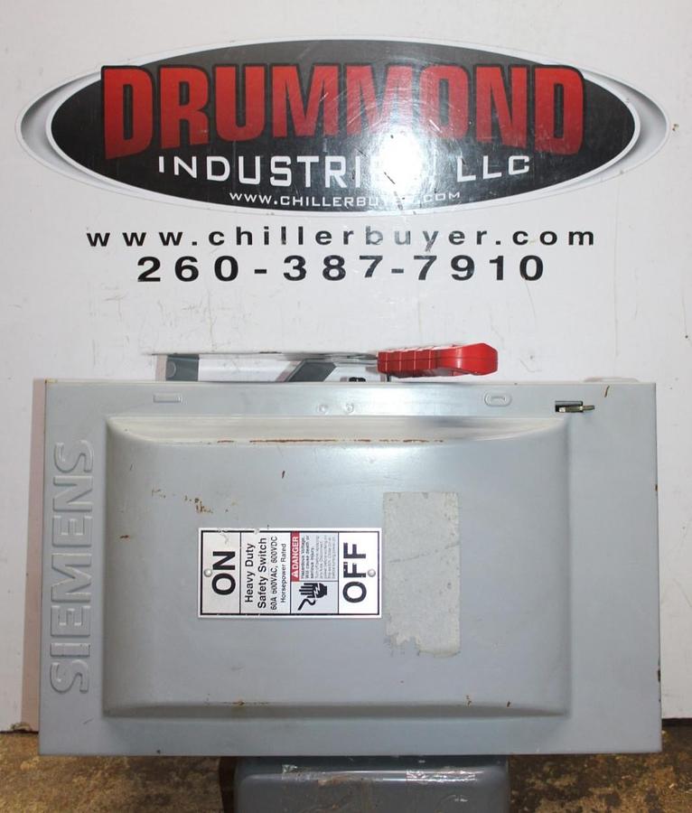Used SIEMENS HEAVY DUTY SAFETY SWITCH HF362 60 AMP 600 VAC 3-PHASE 50 HP NEMA 1