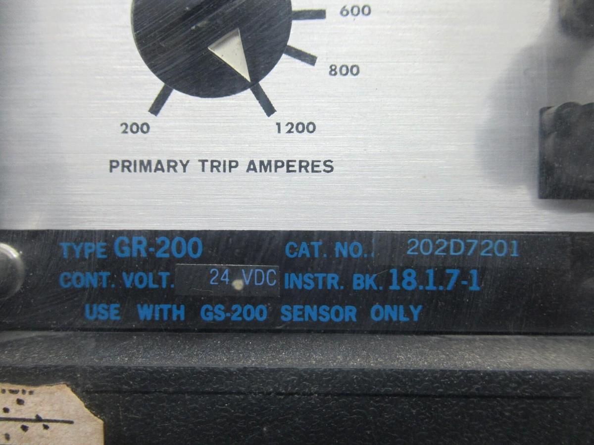 Used ITE GROUND SHIELD GROUND FAULT RELAY 202D7201 GR-200 USE W/ GS-200 SENSOR 24 VDC