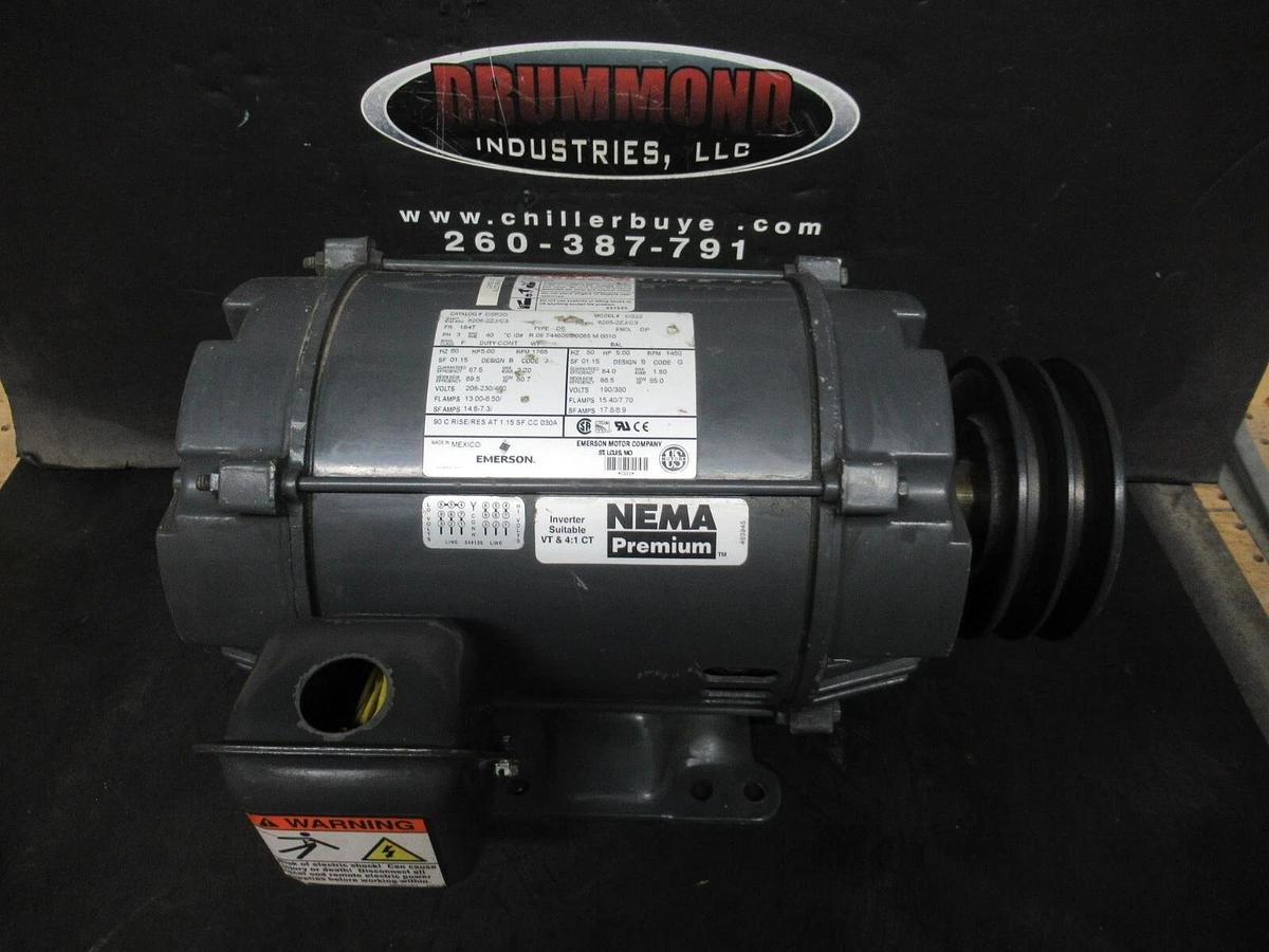 Used EMERSON 182T MOTOR D5P2D 5 HP ENCL. DP 1765 RPM 3-PHASE 460 VOLT 1.15 SF
