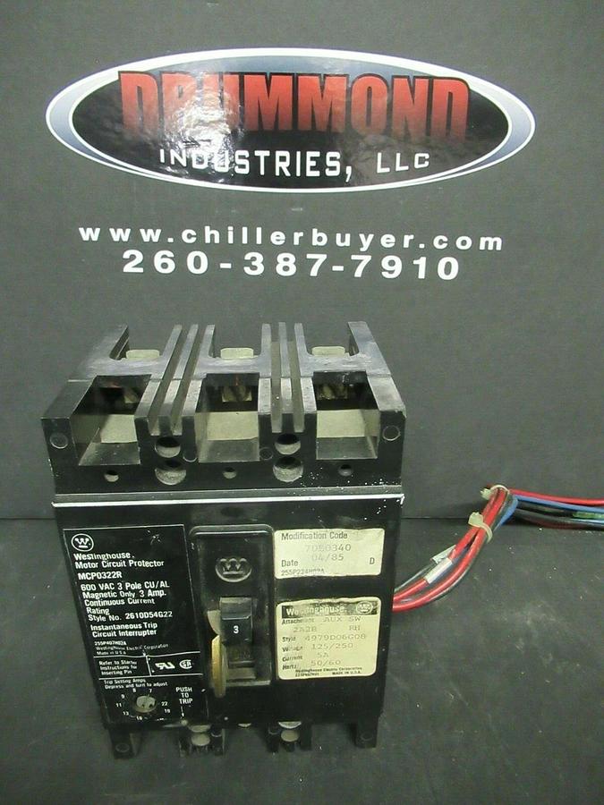 Used 3 AMP WESTINGHOUSE BREAKER MCP0322R 3 POLE 600 VAC W/ TOP & BOTTOM LUGS & AUX