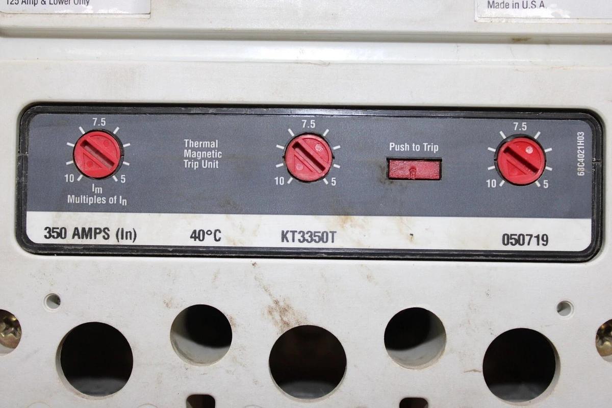 Used CUTLER HAMMER CIRCUIT BREAKER KD3400F 350 AMP TRIP 600 VAC 3-POLE KD3350W