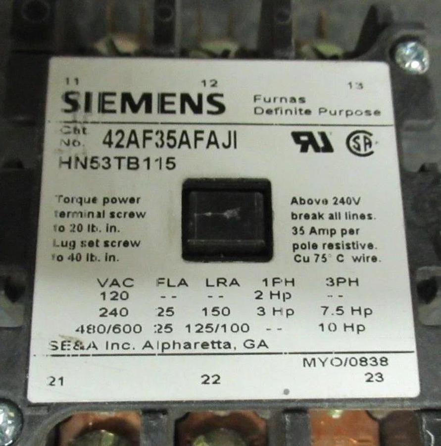 Used SIEMENS / FURNAS CONTACTOR 42AF35AFAJI HN53TB115 600V 35A 10HP **WARRANTY**