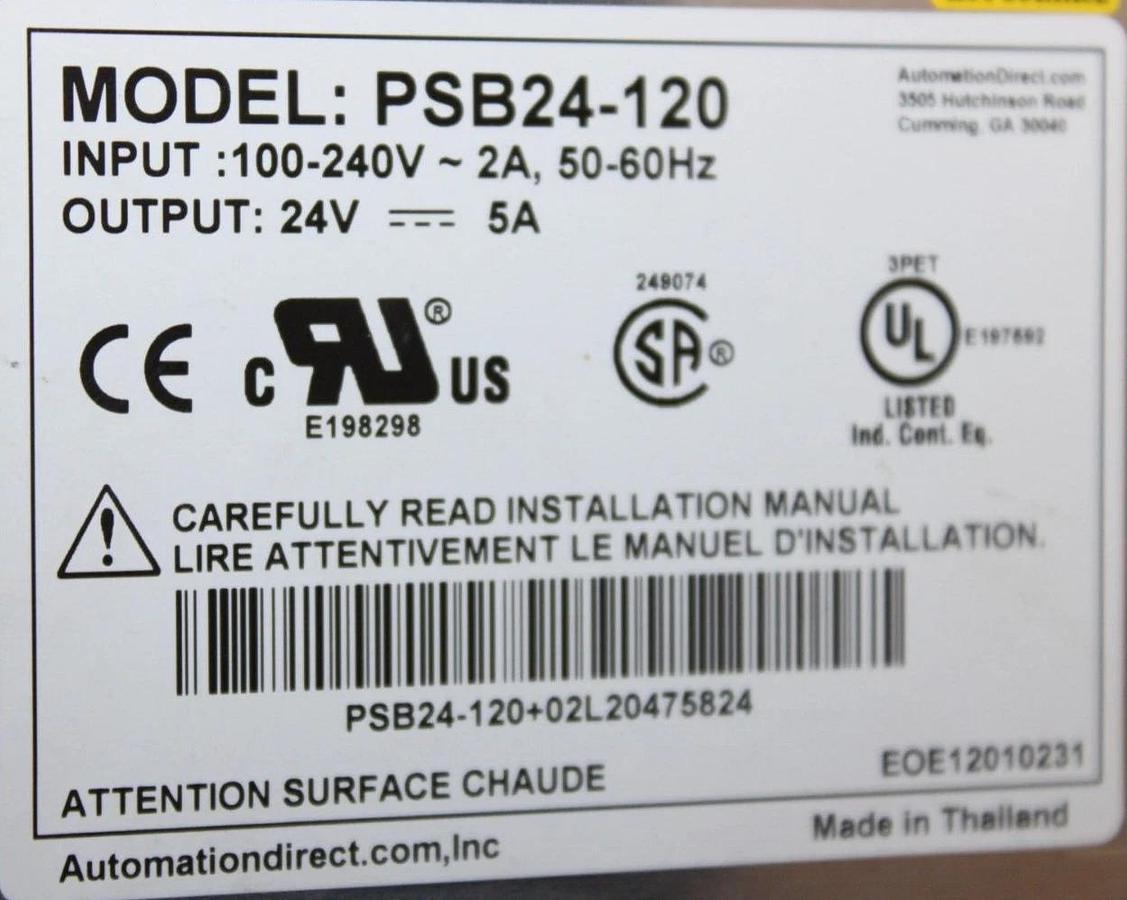 Used RHINO INDUSTRIAL POWER SUPPLY PBS24-120 240 VAC 2 AMP **WARRANTY**