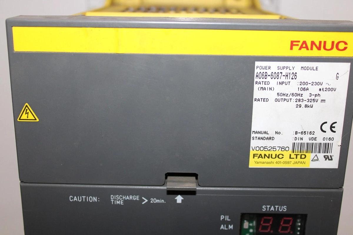 Used FANUC POWER SUPPLY MODULE A06B-6087-H126 230 VAC 29.8 kW 106 AMP 325 VDC