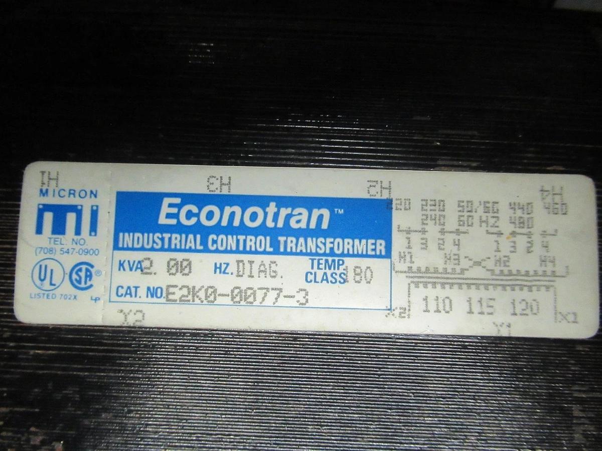 Used MICRON ECONOTRON TRANSFORMER 2KVA 480V E2K0-0077-3 **WARRANTY INCLUDED**
