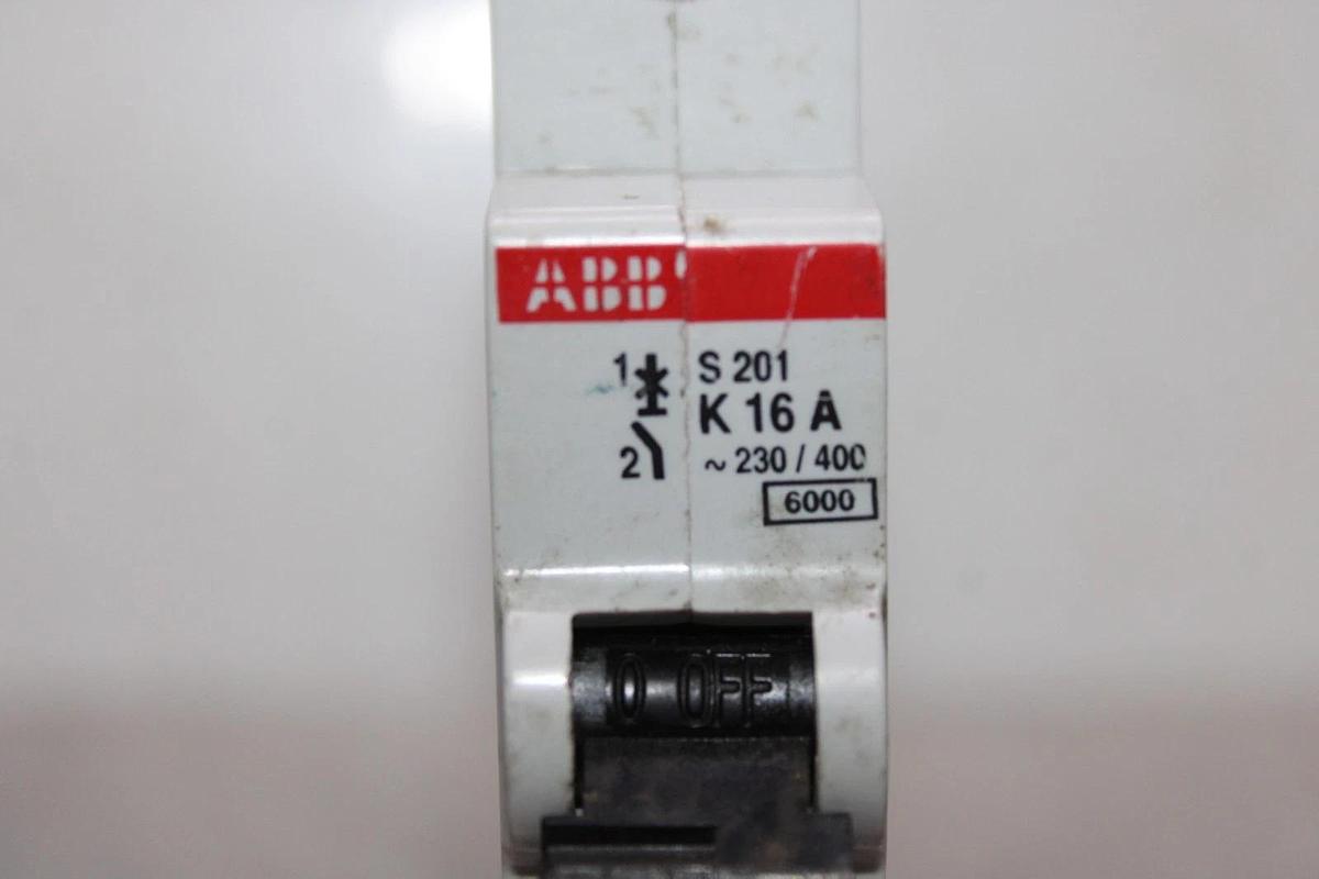 Used ABB CIRCUIT BREAKER S-201-K-16-A 230/400 VAC 16 AMP 1-POLE *WARRANTY*