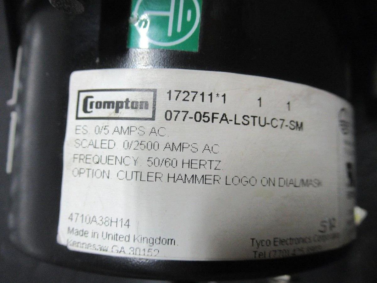 Used TYCO CROMPTOM AC AMPERAGE METER 077-05FA-LSTU-C7-SM 0-2500 AMP **WARRANTY**