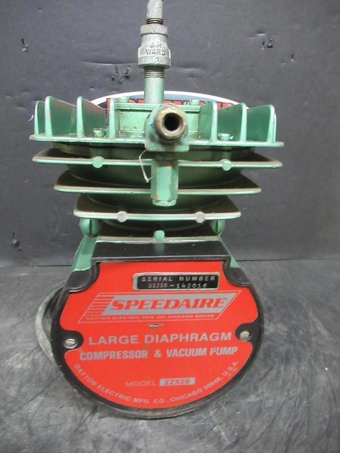 Used DAYTON SPEEDAIRE LARGE DIAPHRAGM VACUUM PUMP 2Z628 W/ JVN48S17D916D MOTOR 115 V