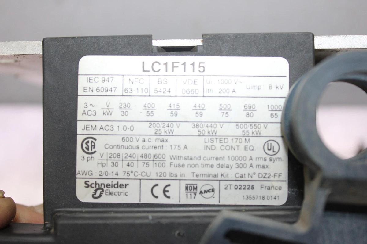 Used TELEMECANIQUE CONTACTOR LC1F115 600 VAC 175 AMP 3-POLE *WARRANTY*