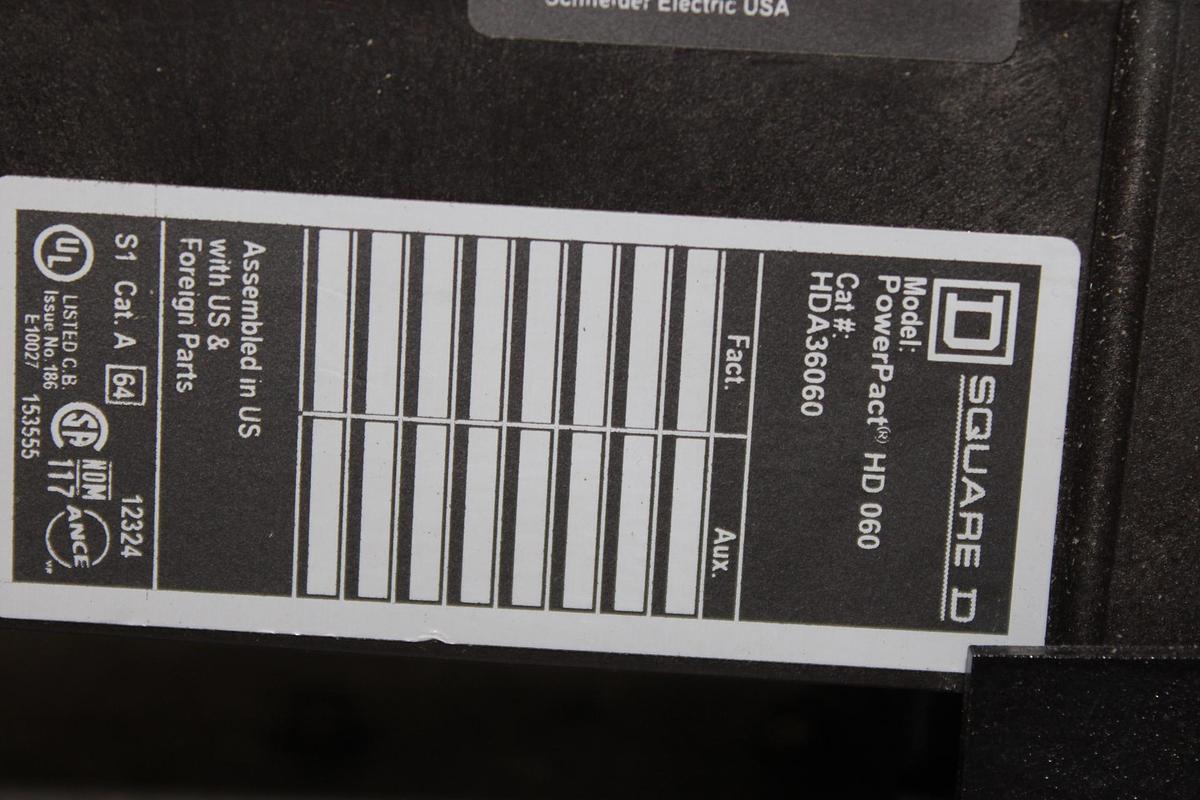 Used SQUARE D I-LINE CIRCUIT BREAKER FA34060 60 AMP 600 VAC 3-POLE