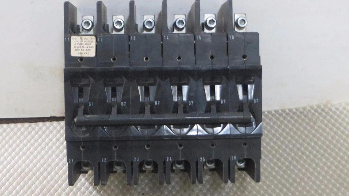 Used AIRPAX 6 POLE BREAKER 240 VAC 67 AMP 77 AMP TRIP 219-3-2600-432 HH83XB432-B