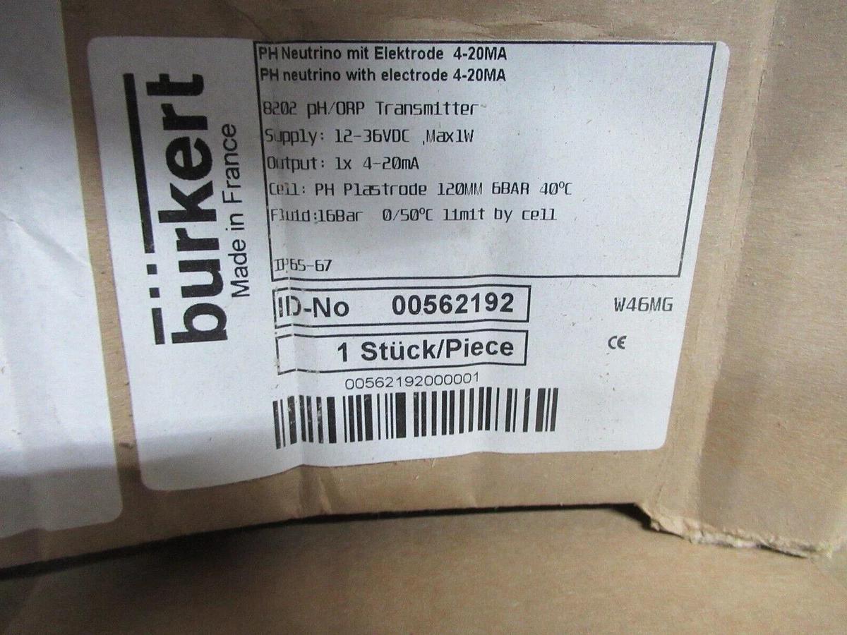 NEW SURPLUS BURKERT PLASTRODE-PH-120 NEUTRINO ELECTRODE 238724/00 00562192