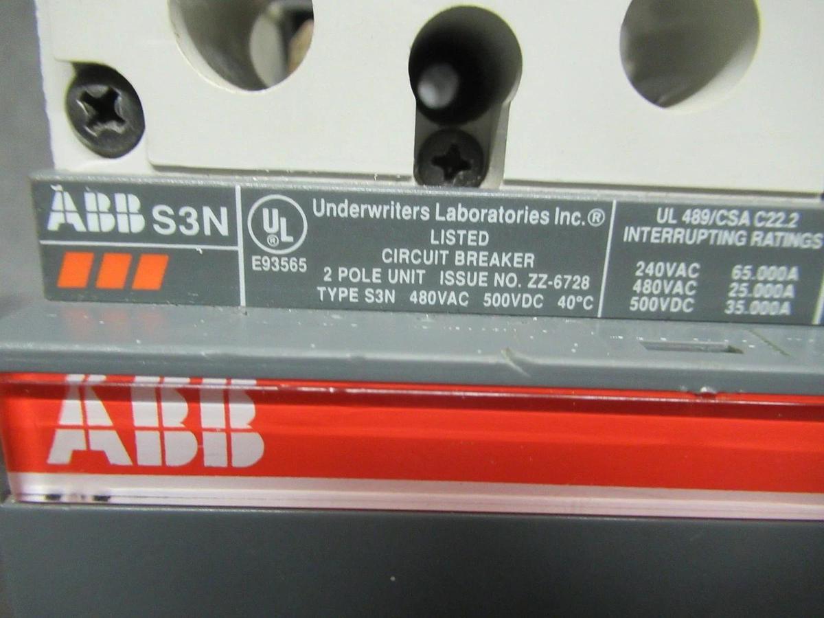 Used 150 AMP ABB BREAKER SACE S3 S3N 500 VDC 2 POLE W/ AUXILIARY SWITCH & UVR